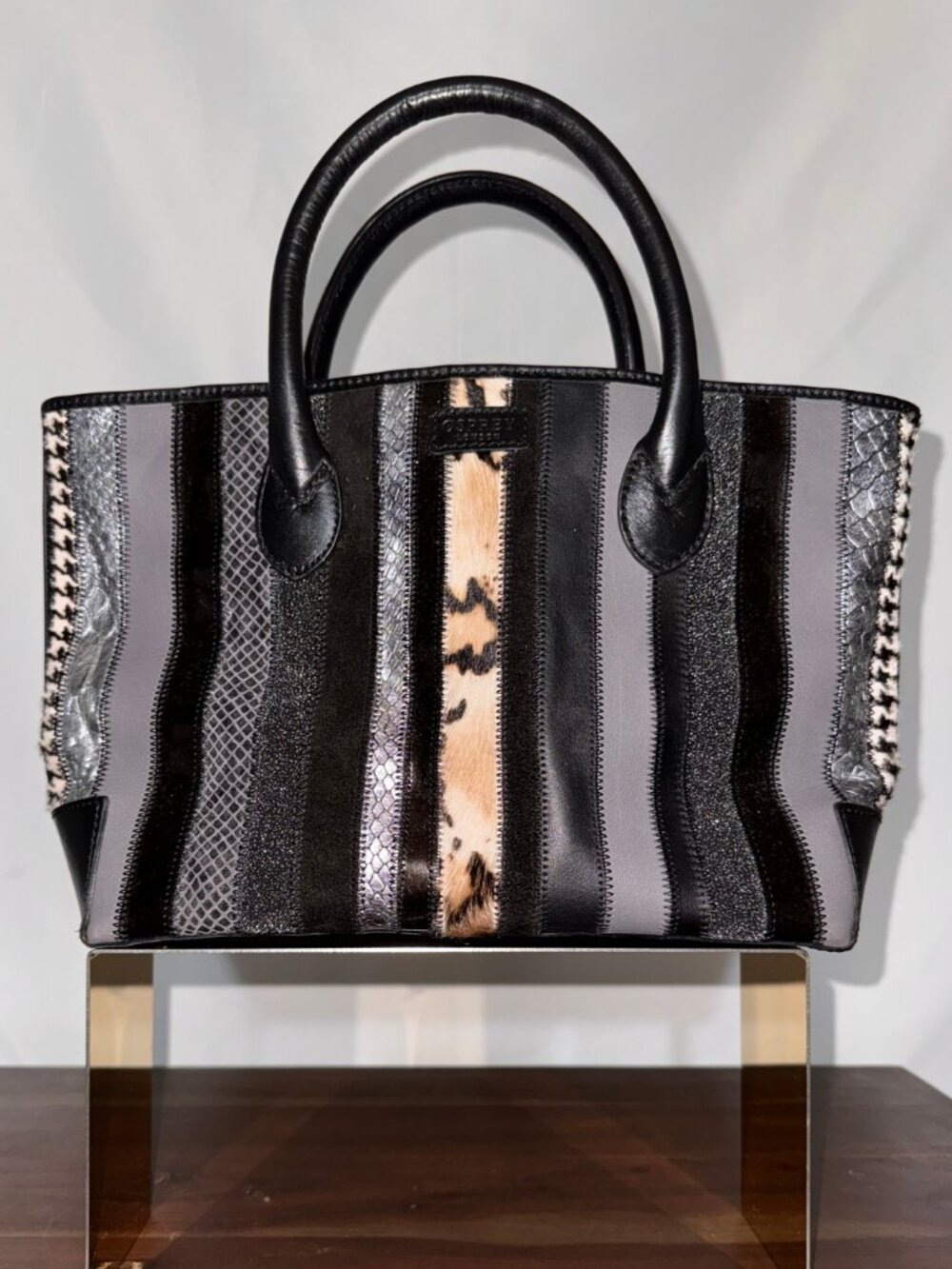 OSPREY LONDON by Graeme Ellisdon Multi-Stripe Exotic Patchwork Leather Tote Bag